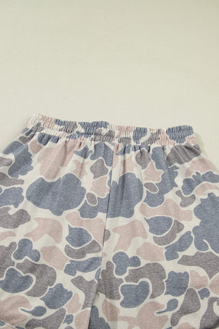 Multicolour Camouflage Loose Tee Drawstring Shorts 2pcs Outfit