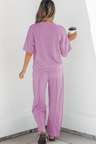Rose Red Drop Shoulder Boxy Tee and Barrel Pants Set