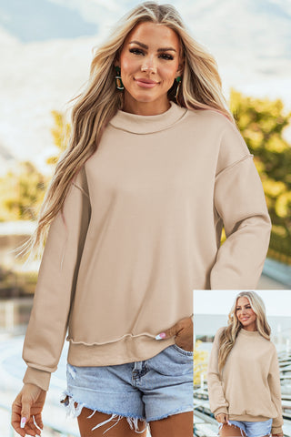 Coffee Oversize Drop Shoulder Reversible Mock Neck Sweatshirt