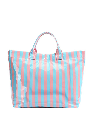 Rose Red Glossy Striped Vinyl Large Tote Bag