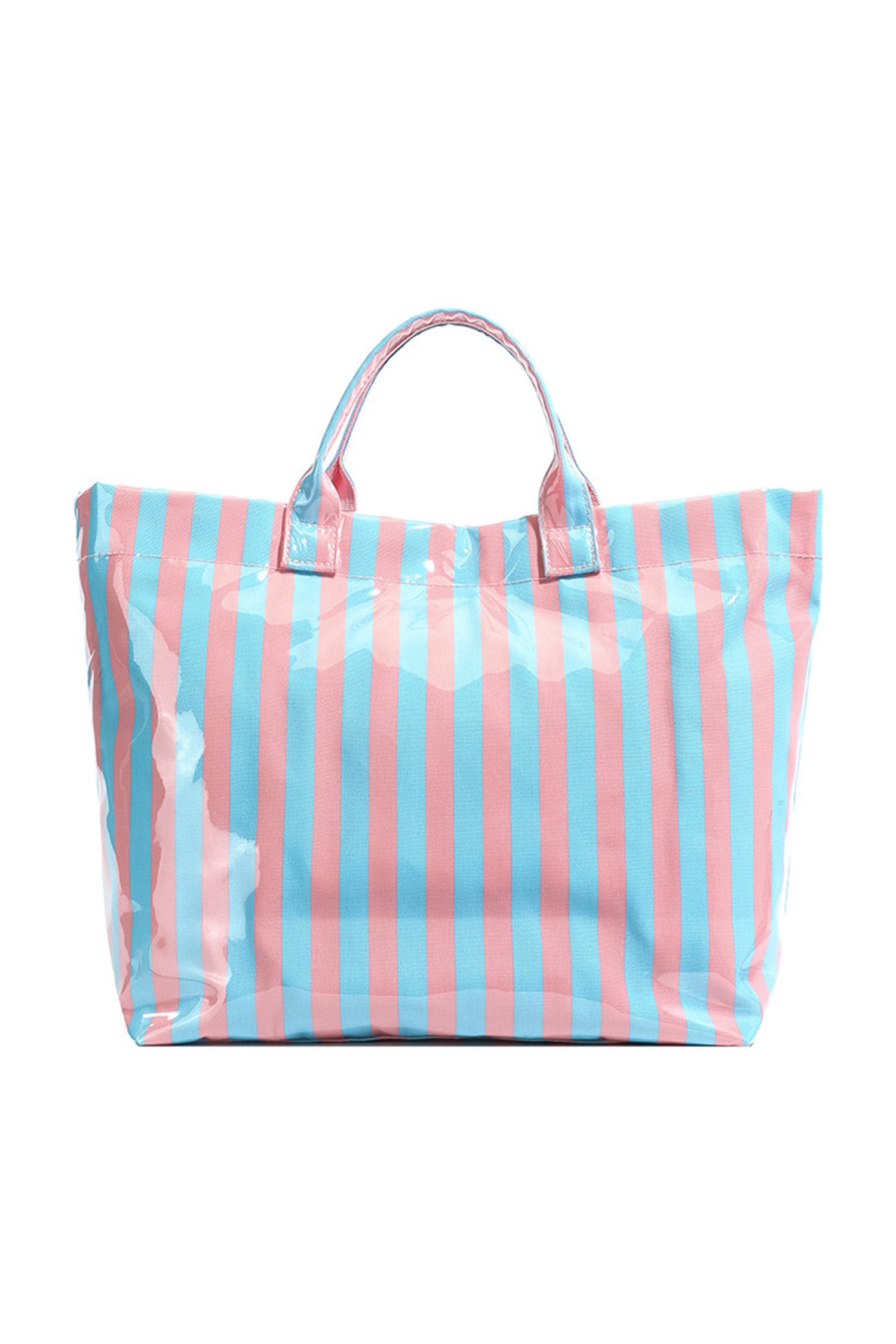 Rose Red Glossy Striped Vinyl Large Tote Bag