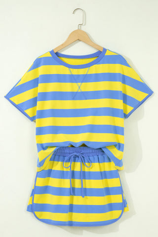 Rose Stripe Dolman Tee Drawstring Skort Athletic 2pcs Set