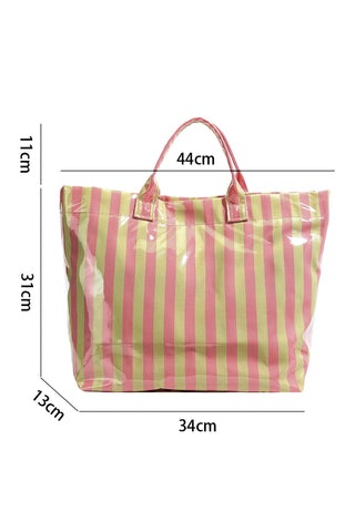 Rose Red Glossy Striped Vinyl Large Tote Bag