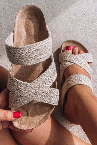 Black Woven Cross Criss Hollowed Slip-On Slippers