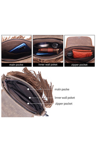 Coffee Western Aztec Bohemian Tassel PU Leather Bag