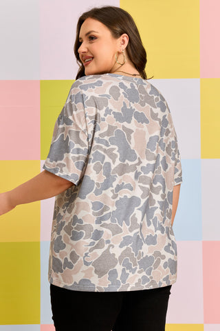 Multicolour Retro Camouflage Print Plus Size T Shirt