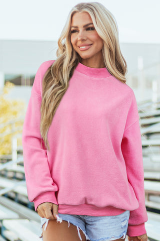 Coffee Oversize Drop Shoulder Reversible Mock Neck Sweatshirt