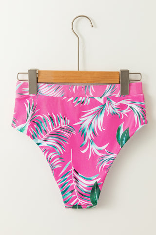 Rose Tropical Print Textured Bikini Bottoms